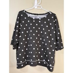K & C Y2K Polka Dot Boxy Knit Top Charcoal Grey White Short Sleeve Top XL